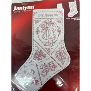 Janlynn Holiday Redwork Christmas Stocking Cross Stitch Kit